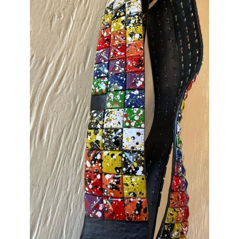 Lot of 2 Studded Punk Rock Belts – Splatter Paint & Red/Black
